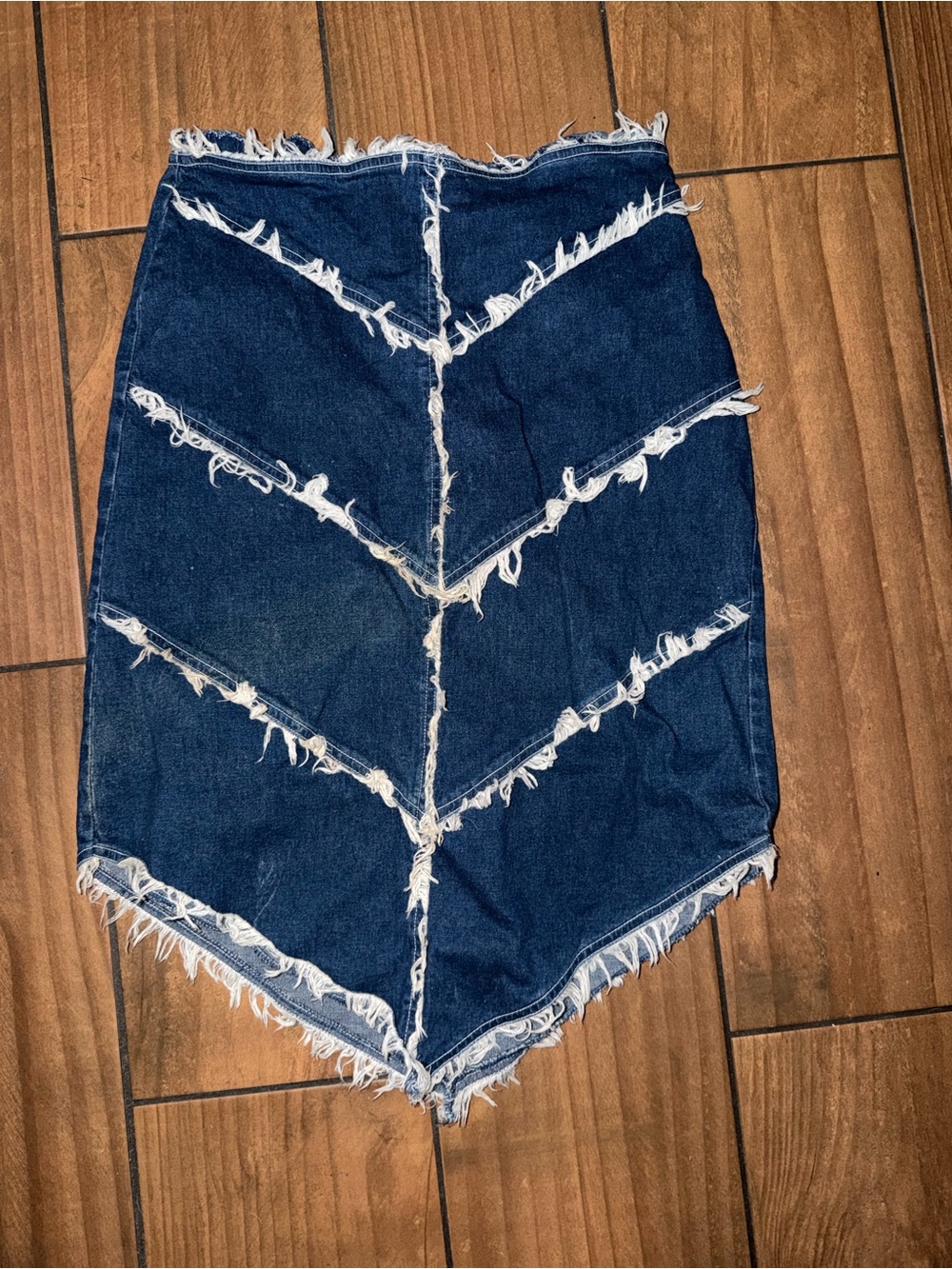 Kamikaze Dark Blue Distressed Denim Midi Skirt